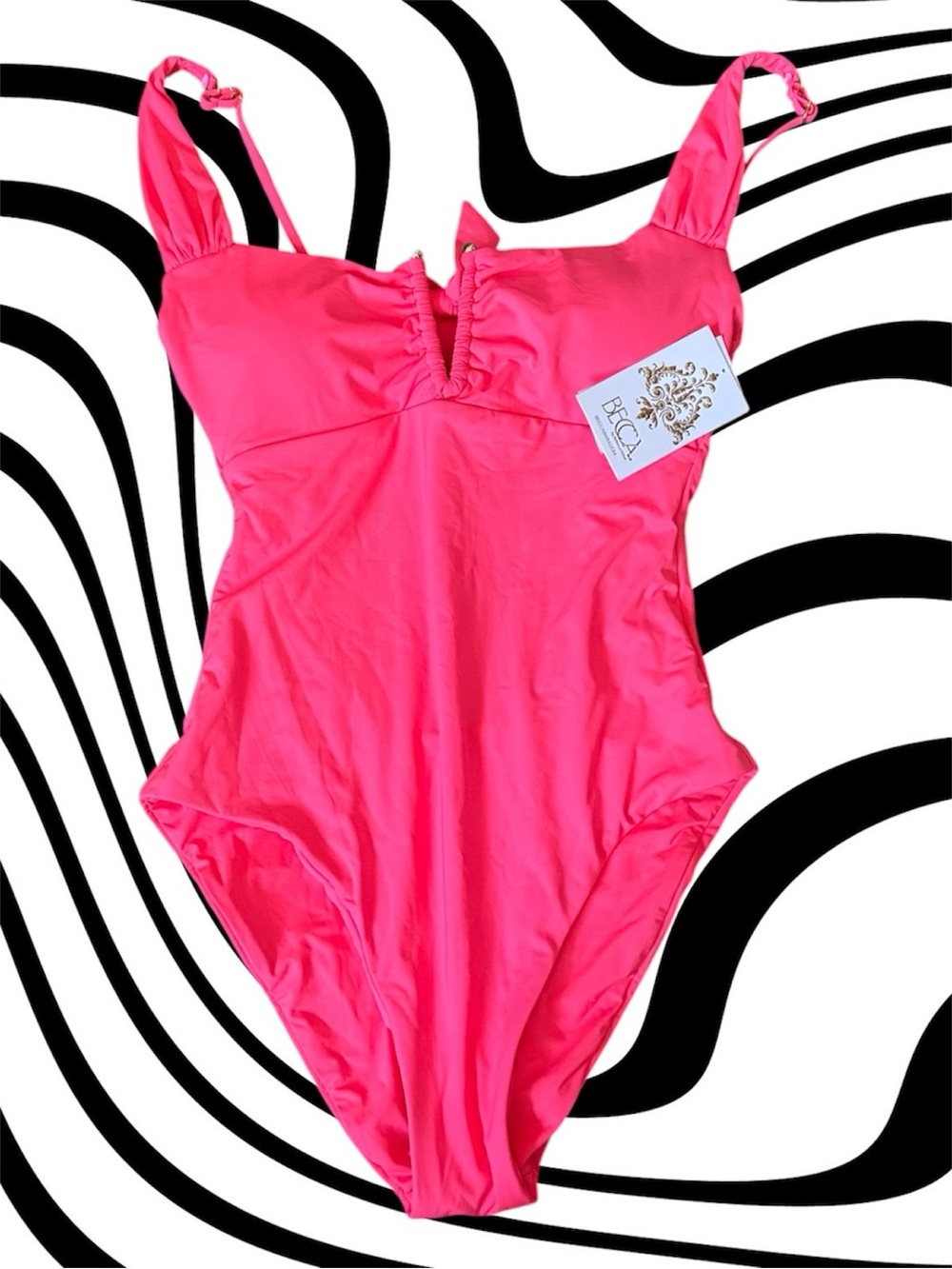 BECCA Hot Pink One-Piece Swimsuit with V-Notch Detail